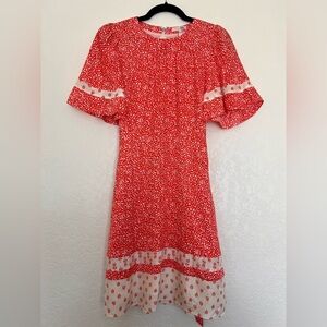 Rebecca Taylor Tomato Combo Block Print Jacquard Silk Dress